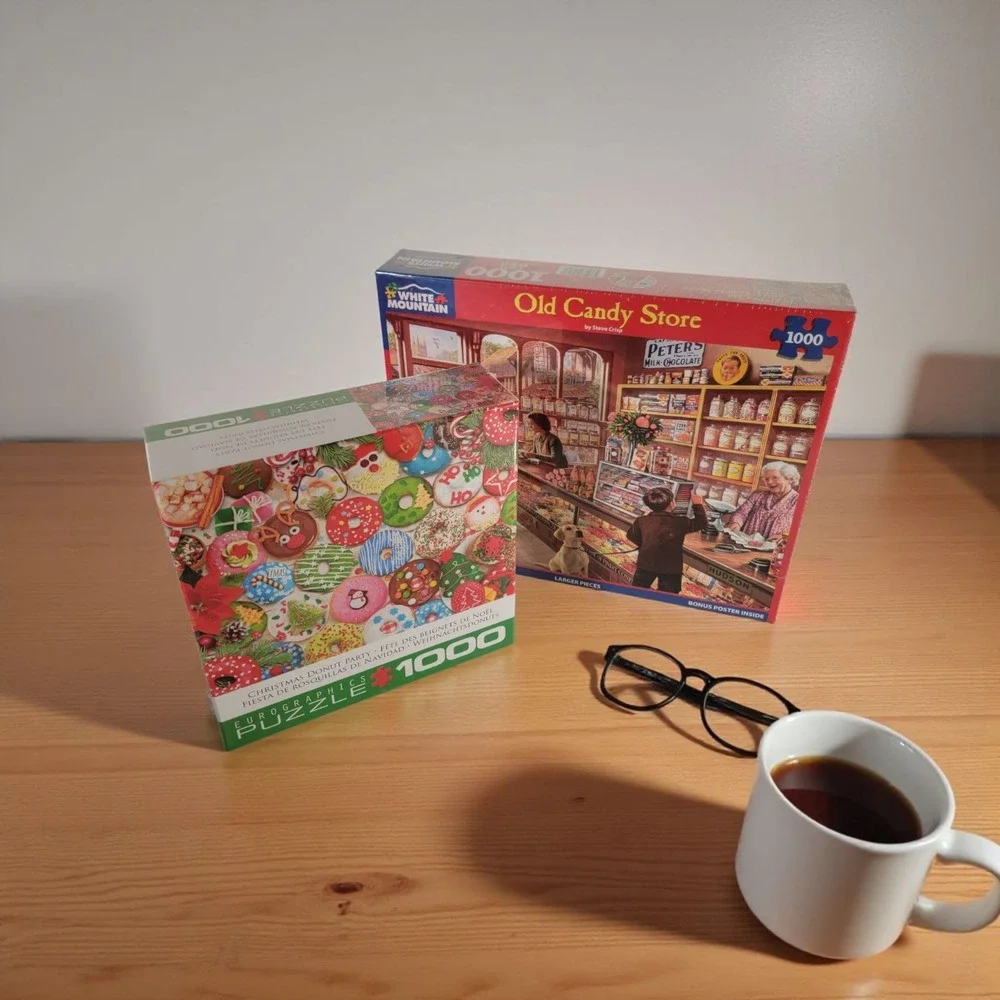 Old Candy Store + Christmas Donut Party 1,000 Piece Puzzles‎ Lot Of 2 Sealed